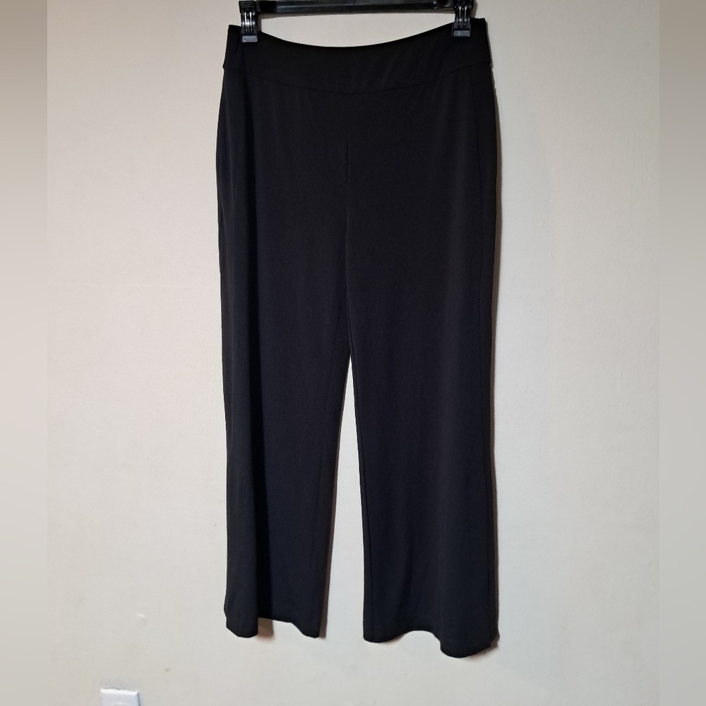 Duette NYC "Liberty" Wide Leg Hi Rise Pull-on Black Pant Stretch Knit Sz. M